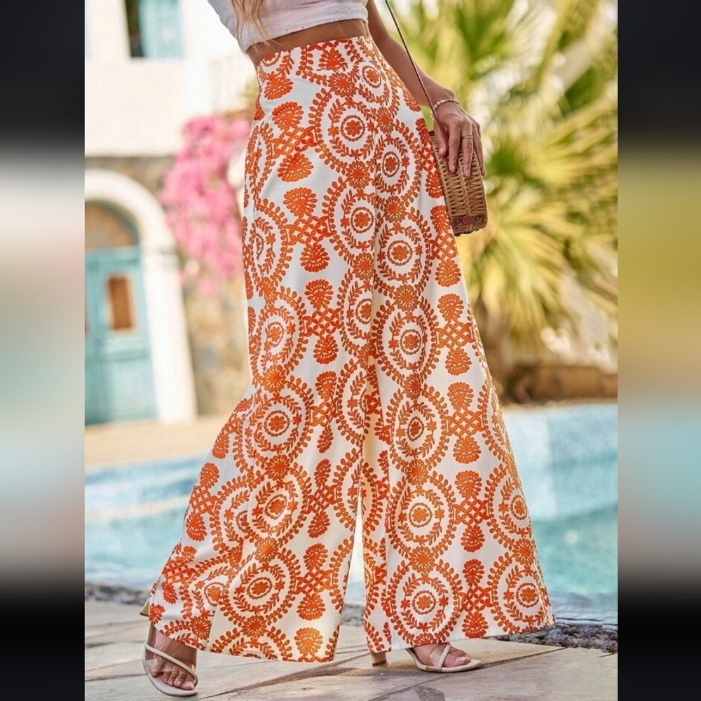 Allover Print Wide Leg Pants Palazzo Pants - Picture 4 of 6
